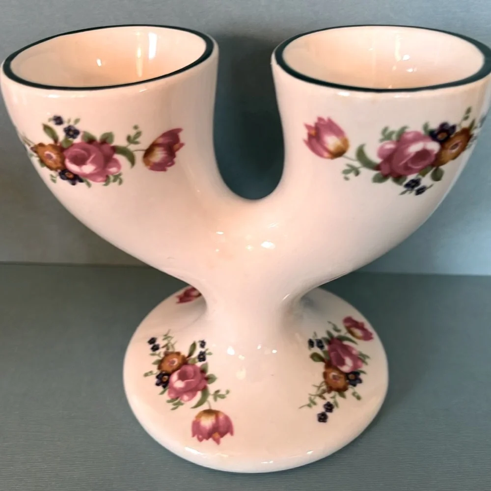 STAFFORDSHIRE Cream Floral DOUBLE‎ EGG Cups Set of 2 - Picture 5 of 7